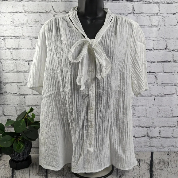Lane Bryant white gauze short sleeved blouse, 16, - Picture 1 of 8